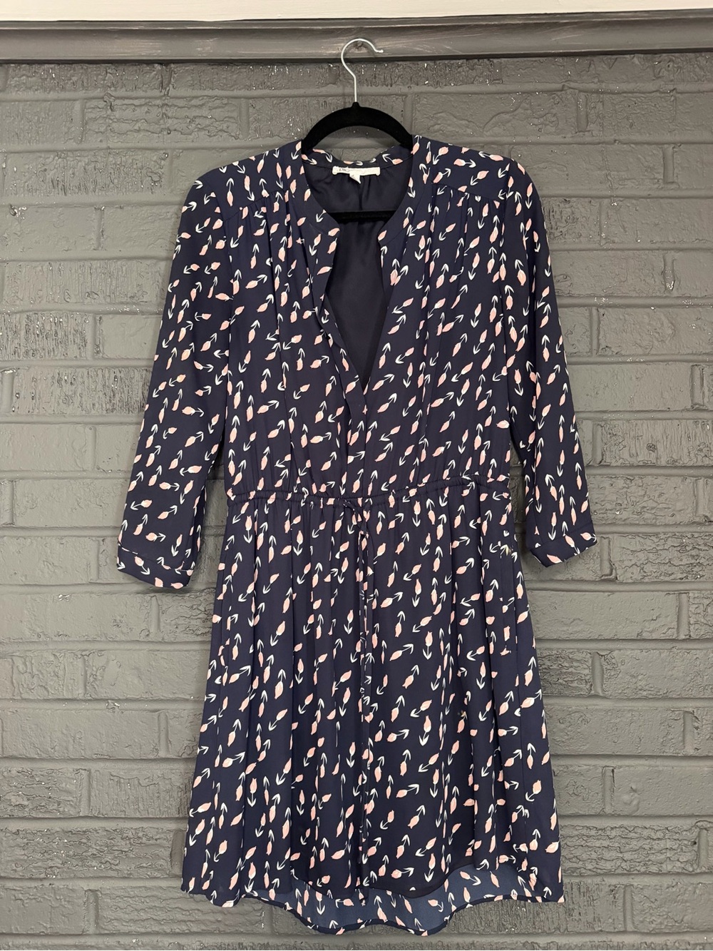 DR2 Navy Floral Long-Sleeve V-Neck Dress